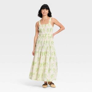 Women's Smocked Maxi A-Line Dress - Universal Thread Green Floral M